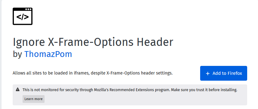 Ignore X-Frame Options Header add-on