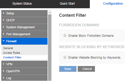 Block websites with Content filter