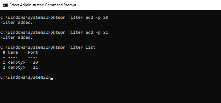 PktMon filter list