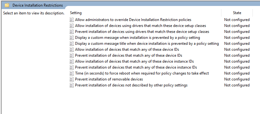 Device Installation Restrictions